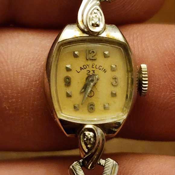 10K WHITE GOLD- 23 Jewel LADY ELGIN  -  Vintage  -  DIAMONDS  -  RUNS WELL - Picture 1 of 11